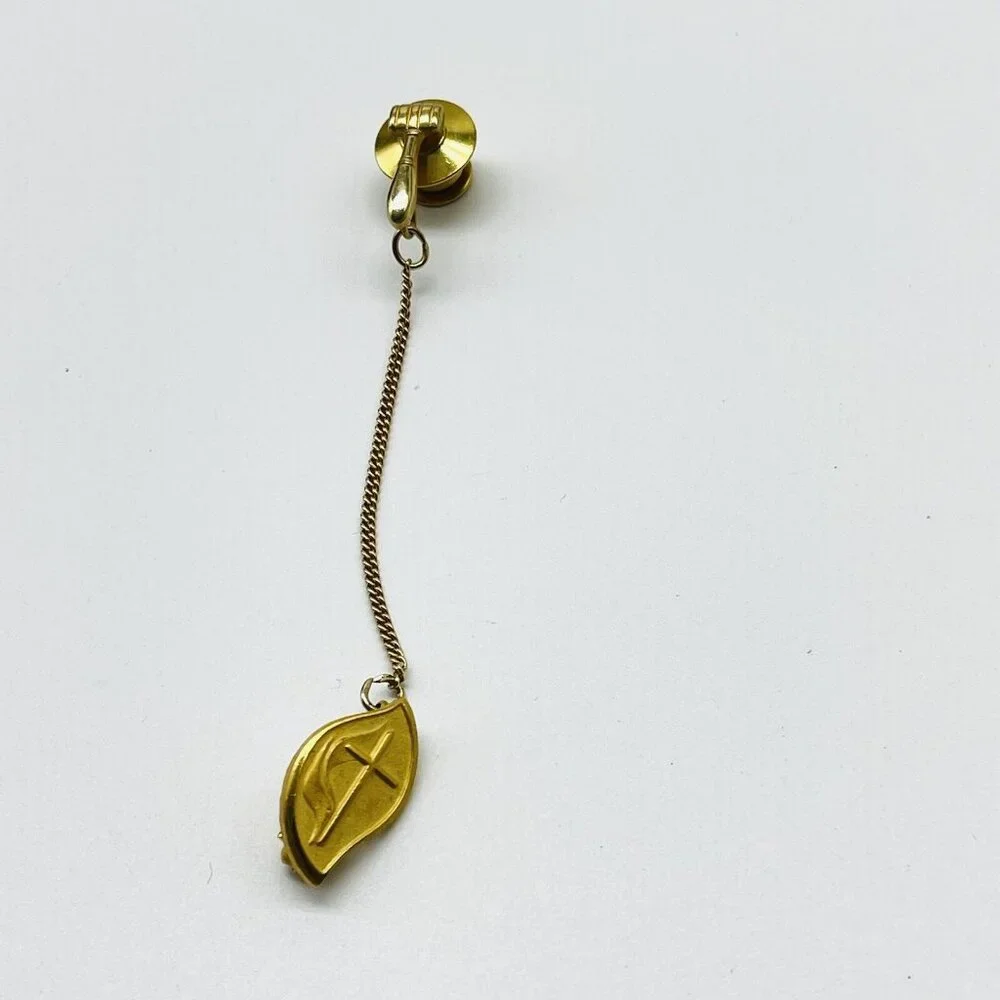 Vintage Gold Tone Leaf Tie Tack Chain Set Christian Gavel Law